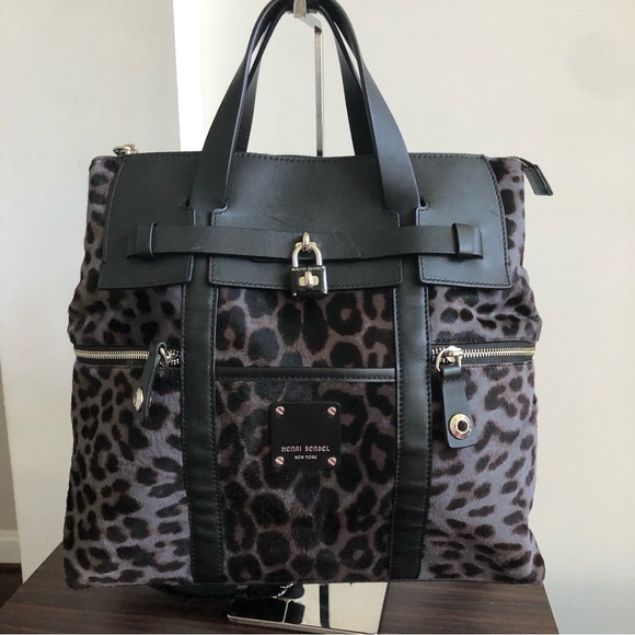 Rare Real Calf Hair Grey/Black Cheetah Print Jetsetter Backpack - Henri Bendel - Picture 4 of 12